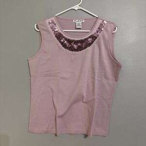Birch Hill Lavender Scoop Neck Tank Top w/ Sequins & Beads Women's Size L